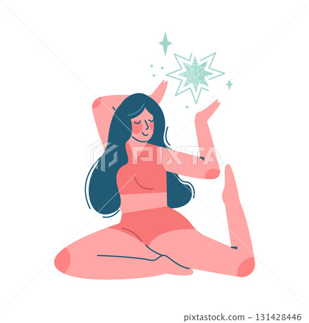 Mystic with Woman Character with Esoteric Astrological Sign Vector Illustration 131428446