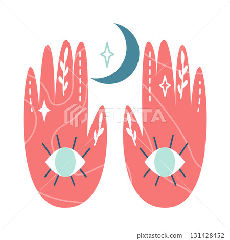 Mystic Palm with Eye and Crescent as Esoteric Astrological Sign Vector Illustration 131428452