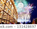 Osaka Kansai Expo 2025 large roof ring and fireworks 131428697