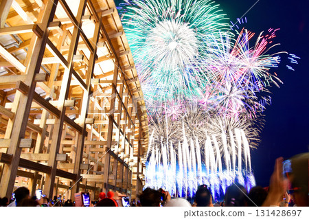 Osaka Kansai Expo 2025 large roof ring and fireworks Osaka Kansai Expo 2025 large roof ring and fireworks 131428697