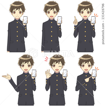 一群穿著校服的男孩展示他們的智慧型手機 131428796