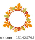 Round frame with autumn leaves and berries 131428798