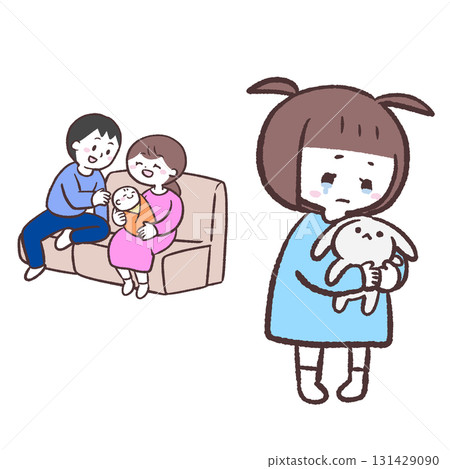 嬰兒出生後感到孤獨的孩子和家庭的插圖 131429090