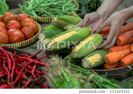 Discover the Fresh Organic Vegetables Available Right Here at Your Local Market Stall 131429181
