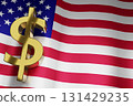 USD US Dollar Currency Sign with USA National Flag background for Business Financial, 3D Rendering with copy space. 131429235