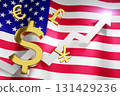 USD US Dollar Currency with United State of America National Flag Money Exchange Rate Grow Rising Up Business Financial concept, 3D Rendering. 131429236