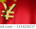 CNY Chinese Yuan Currency Sign on China Flag for Business Financial Background, 3D Rendering. 131429237