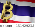 THB Thai Baht Currency Sign on Thailand National Flag for Business Financial Background, 3D Rendering. 131429238