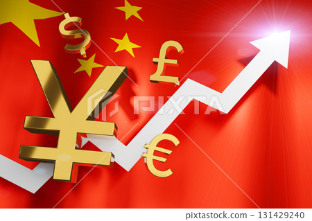 Chinese Yuan Currency Money Exchange Rate Grow Rising Up Business Financial after Coronavirus epidemic passed concept, 3D Rendering. Chinese Yuan Currency Money Exchange Rate Grow Rising Up Business Financial after Coronavirus epidemic passed concept, 3D Rendering. 131429240