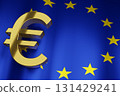 EUR Euro Currency Sign with European Union National Flag background for Business Financial, 3D Rendering with copy space. 131429241