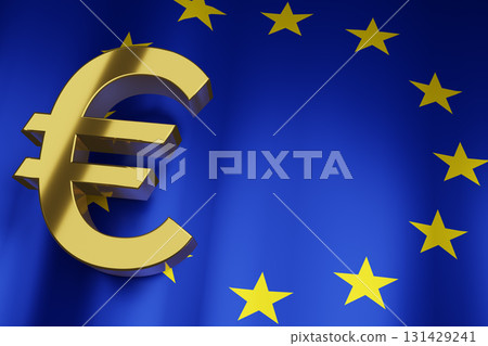 EUR Euro Currency Sign with European Union National Flag background for Business Financial, 3D Rendering with copy space. EUR Euro Currency Sign with European Union National Flag background for Business Financial, 3D Rendering with copy space. 131429241