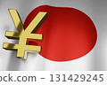 JYP Yen Currency Sign of Japanese Money Exchange on Japan Flag for Business Financial background, 3D Rendering. 131429245