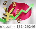 JYP Japanese Yen Currency with Japan National Flag Money Exchange Rate Grow Rising Up Business Financial concept, 3D Rendering. 131429246