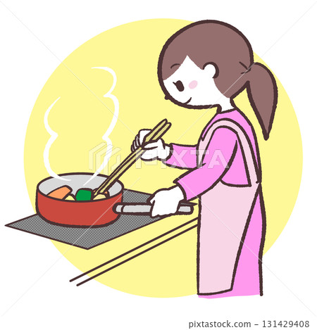 一位女士在電磁爐上做飯的插圖 一位女士在電磁爐上做飯的插圖 131429408
