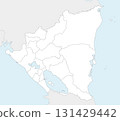 Vector blank map of Nicaragua with departments and autonomous regions, and neighbouring countries and territories. Editable and clearly labeled layers. 131429442