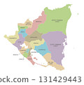 Vector map of Nicaragua with departments, autonomous regions and administrative divisions. Editable and clearly labeled layers. 131429443