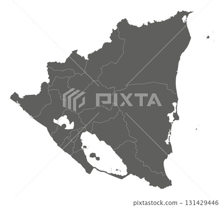 Vector blank map of Nicaragua with departments, autonomous regions and administrative divisions. Editable and clearly labeled layers. Vector blank map of Nicaragua with departments, autonomous regions and administrative divisions. Editable and clearly labeled layers. 131429446