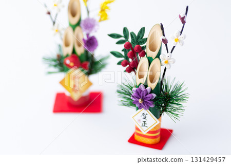 New Year's pine decoration on a white background New Year's pine decoration on a white background 131429457
