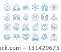 Cooperation outline icons bundle, partnership concept. Collaboration, support, teamwork, and agreement signs. Editable stroke. 131429673