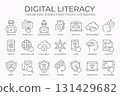 Digital literacy outline icons bundle. Identity, update, cloud safety, skills, video call and more signs. Editable stroke. 131429682