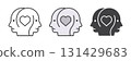Two heads with heart icons collection, outline and filled styles. Symbol of psychology and empathy. Editable stroke for line versions. 131429683
