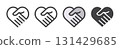 Heart handshake outline and filled icons collection. Editable stroke for line versions. Isolated vector illustrations. 131429685