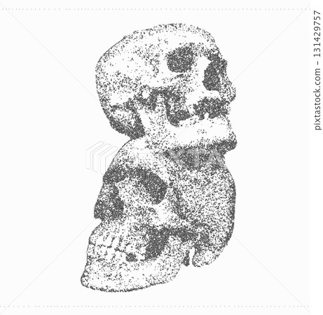 Halloween vector illustration featuring detailed human skull with trendy stippling dot shading technique Halloween vector illustration featuring detailed human skull with trendy stippling dot shading technique 131429757
