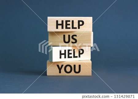 Help you symbol. Concept words phrase Help us help you on beautiful wooden blocks. Beautiful grey paper background. Business Help you concept. Copy space. Help you symbol. Concept words phrase Help us help you on beautiful wooden blocks. Beautiful grey paper background. Business Help you concept. Copy space. 131429871