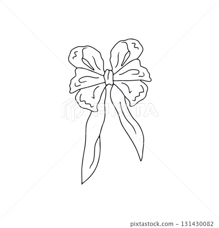 Hand drawn black line art fancy bow knot isolated on white background 131430082
