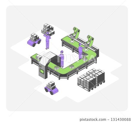 Cartoon Color Engineer Controlling Factory Conveyor Concept 3d Isometric View Line Elements. Vector illustration of Industrial Automation Process Cartoon Color Engineer Controlling Factory Conveyor Concept 3d Isometric View Line Elements. Vector illustration of Industrial Automation Process 131430088