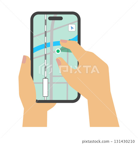 平面插圖：智慧型手機螢幕和捏手（地圖） 131430210