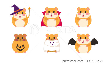 萬聖節服裝倉鼠插圖集（女巫，吸血鬼，南瓜，幽靈，蝙蝠） 131430230