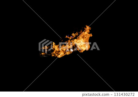 Flames caused by the explosion of the oil isolated on black background. Demonstration of water on oil fire. 131430272