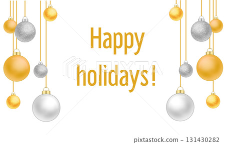 帶有文字空間的金色和銀色聖誕球插圖 131430282