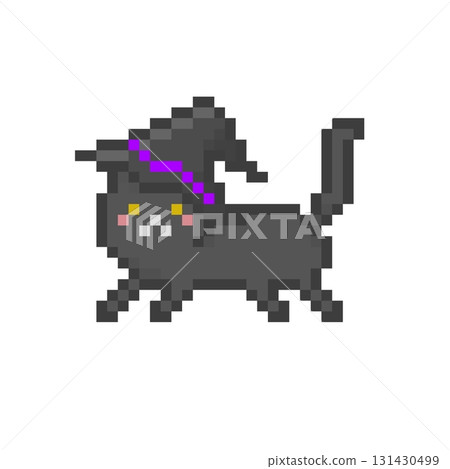 A bouncing black cat wearing a pixelated witch's hat A bouncing black cat wearing a pixelated witch's hat 131430499