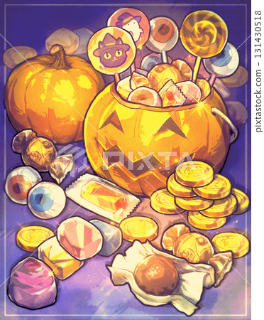 Halloween pumpkin bucket full of candy Halloween pumpkin bucket full of candy 131430518