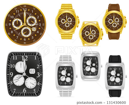 gold and silver mechanical wristwatch with a leather or metal bracelet cartoon stock vector illustration 131430600