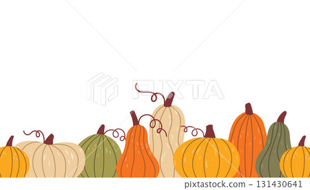 Cute autumn pumpkin border frame on white background in flat cartoon style Cute autumn pumpkin border frame on white background in flat cartoon style 131430641