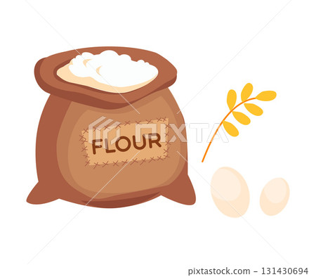 Flour Sack with Eggs as Organic Farm Product Vector Illustration Flour Sack with Eggs as Organic Farm Product Vector Illustration 131430694