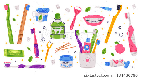Oral Hygiene and Dental Object and Element Vector Set 131430786