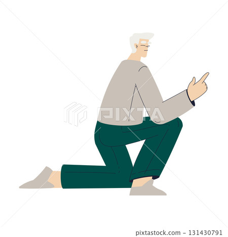 Happy Senior Man with Grey Hair and Smiling Face Vector Illustration 131430791