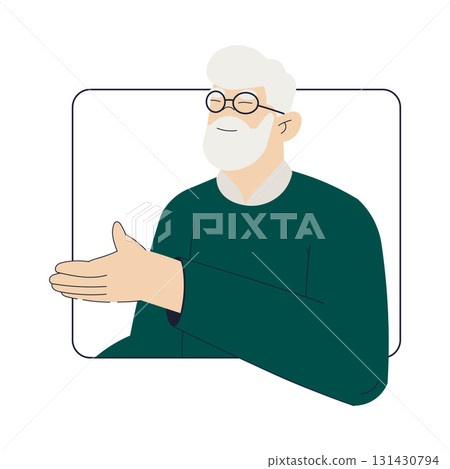 Old Man Character on Computer Screen Use Internet and Modern Gadget Vector Illustration 131430794