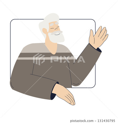 Old Man Character on Computer Screen Use Internet and Modern Gadget Vector Illustration 131430795