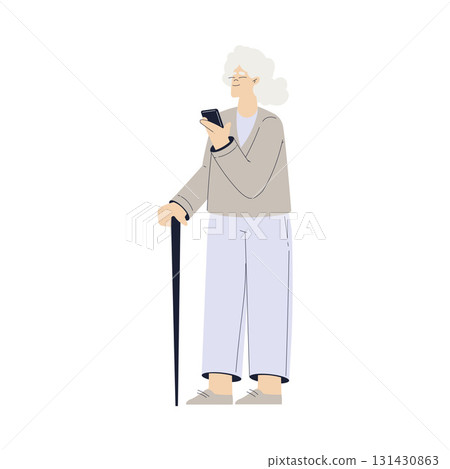 Old Woman Character with Smartphone Use Internet and Modern Gadget Vector Illustration Old Woman Character with Smartphone Use Internet and Modern Gadget Vector Illustration 131430863