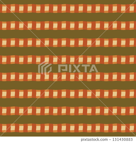 Abstract geometric vector seamless pattern. Modern minimal repeat design with hand drawn wobbly stripes and checks in warm terracotta and olive green colors. Simple retro autumn background tile Abstract geometric vector seamless pattern. Modern minimal repeat design with hand drawn wobbly stripes and checks in warm terracotta and olive green colors. Simple retro autumn background tile 131430883