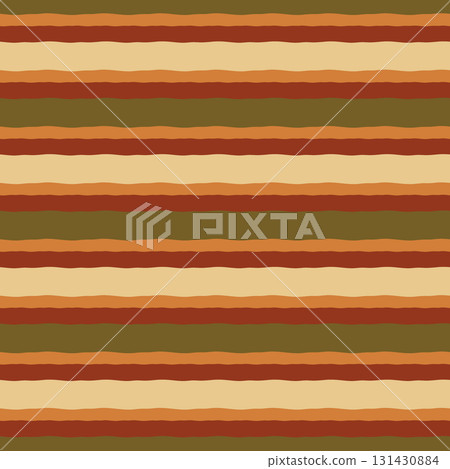 Wavy stripes vector seamless pattern. Modern minimal repeat design with hand drawn wobbly stripes in earthy brown and olive green colors. Geometric autumn mood background. Simple retro striped tile 131430884