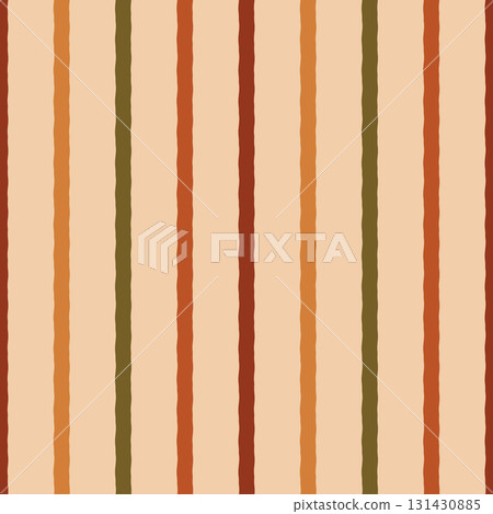 Vertical wavy striped seamless pattern. Hand drawn stripes in warm earthy tones on beige background. Retro decorative repeat design for fabric, wallpaper, wrapping, surface in vintage minimal style 131430885