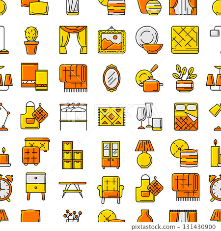 Home decor icon set. Domestic items thin line illustration. 131430900