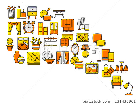 Home decor icons background. Domestic items thin line illustration. 131430901