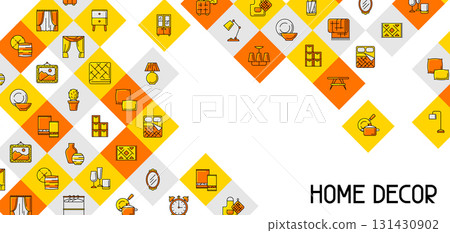 Home decor icons background. Domestic items thin line illustration. 131430902